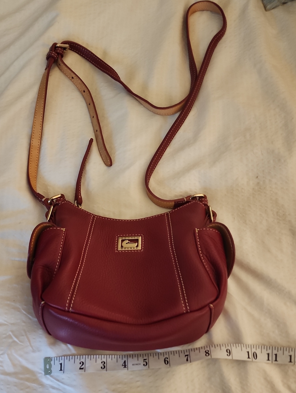 Dooney & Bourke Deep RED Burgundy Leather Crossbody with Gold Plaque
